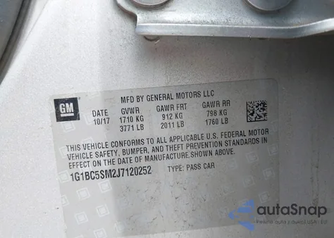 2018 Chevrolet Cruze Ls Auto from USA, damaged, VIN 1G1BC5SM2J7120252